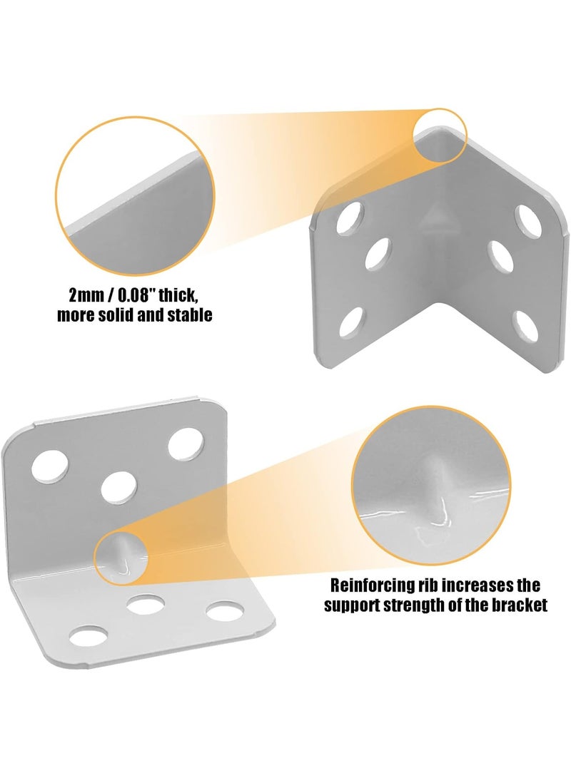 jaexest 12PCS 1.5 × 1.1 بوصة L شكل رف قوس أبيض 28 × 28 × 36 مم زاوية معدنية قوس 90 درجة زاوية يمينة L قوس دعم مع المسامير لرفوف الأثاث الخشبي - Image 4